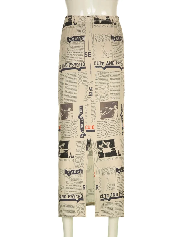 Darlingaga Vintage Newspaper Letter Print High Waist Long Skirt Women Distressed Harajuku Slim Pencil Skirts Aesthetic Y2K Chic 6