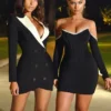 Bandage Dress Long Sleeve Black Bandage Dress 2022 New Arrival Women Mini Crystal Sexy Off Shoulder Bodycon Club Party Dress 4