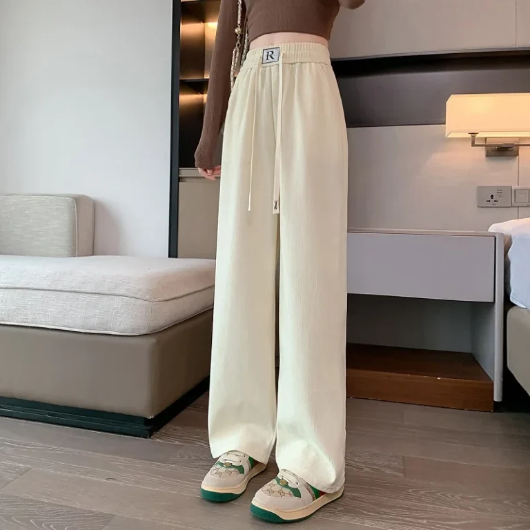 Wood Cotton Fleece Wide-Leg Pants Women 2023 Spring Autumn New High-Waisted Slimming Sports Casual Pants Loose Mopping Y2k Pants