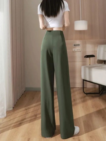 JMPRS Fashion Green Pants Women Soft Summer High Waist Wide-leg Pants Casual Korean Style All Match Thin Suit Trousers New 2