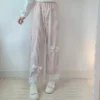 Pink Japanese Sweet Lolita Womens Kawaii High Waist Corduroy Pants Bow Lace Wide Leg Pants Y2k Clothes Casual Loose Cute Trouser 5