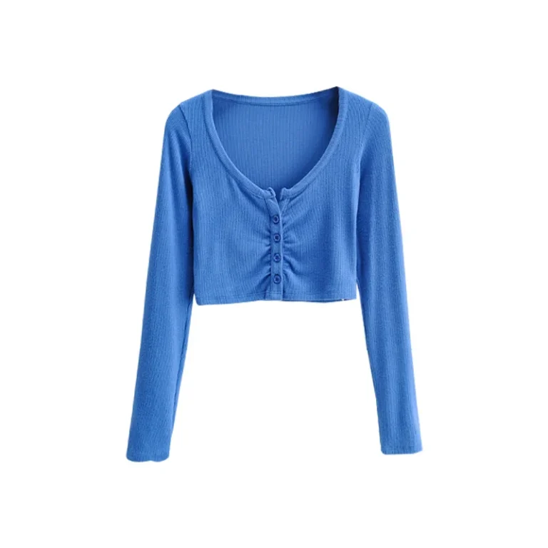 WOMENGAGA Korean Slim V-neck Long Sleeve Bottomed Womens Tops And Blouses High Street Solid Color Open Navel Cardigan U4WF 5