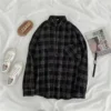 Vintage Plaid Shirts Women Autumn Long Sleeve Oversize Button Up Shirt Korean Fashion Casual Fall Outwear Tops Blusas Mujer 2021 4