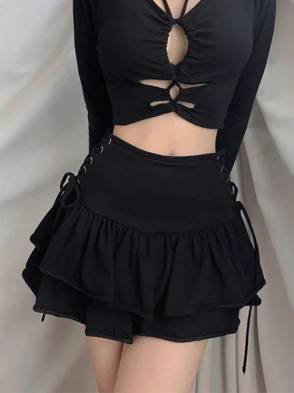 AltGoth Streetwear Mall Goth Skirt Women Harajuku Y2k E-girl High Waist Bandage Mini Skirt Dark Gothic Punk Emo Alt Club Wear 3