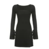 Elegant Women Slit Mini Dress High Street Flare Sleeve Bodycon Square Collar Short Dresses Date Night Outfits Fashion 6