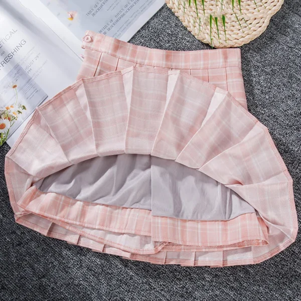 Women High Waist Plaid Mini Skirt With Inner Shorts Woman Short Pleated Skirts Kawaii Female Harajuku Chic Ladies Skirts 6