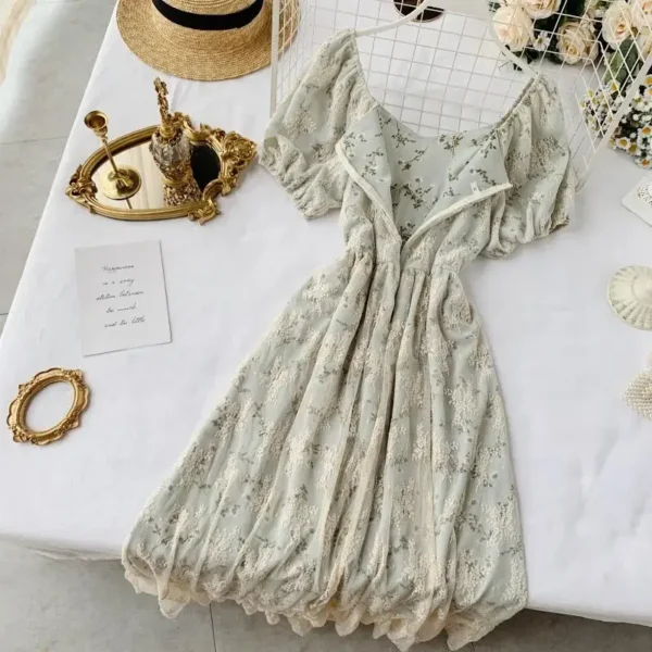 Summer Fairy Dress Women French Style Vintage Retro Chiffon Dress Puff Sleeve Casual Elegant Floral Print Dress Women 2024 New 3