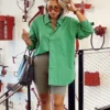 Basic Candy Colors Shirt Women's Beautiful Blouses with Collar 2023 Summer Green Button Up Shirts Oversized Long Sleeve Tops 5