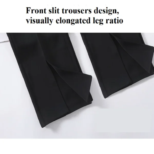 Women Black Front Slit Pants Chic Fashion Office Lady Long Straight Trousers Elastic High Waist Pencil Loose Trousers Jumpsuits 5