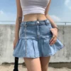 Harajuku Punk Y2K Denim Mini Pleated Skirt Ladies Summer High Waist Jeans Shorts Skirts Women Ruffles Fashion Korean 2
