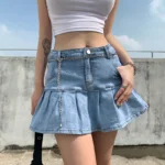 Harajuku Punk Y2K Denim Mini Pleated Skirt Ladies Summer High Waist Jeans Shorts Skirts Women Ruffles Fashion Korean 2