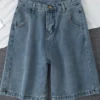Fitaylor 2022 New Summer Women High Waist Blue Wide Leg Denim Shorts Casual Female Solid Streetwear Stright Jeans Bermuda Shorts 1
