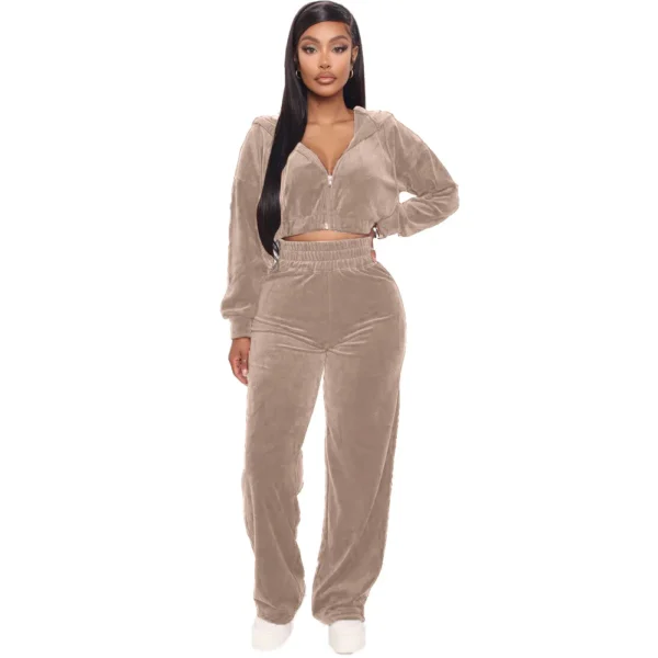 Spring Velour Women Sport Suit Tracksuit Hooded Jacket Sweater+pant Running Jogger Fitness Workout Casual Training Set Sweatsuit 4