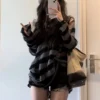 Deeptown Gothic Streetwear Striped Knitted Sweater Women Harajuku Punk Hollow Out Jumper Hole Loose All-match Tops Grunge E-girl 4