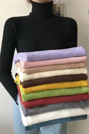 JMPRS Simple Women Turtleneck Sweater Winter Fashion Pullover Elastic Knit Ladies Jumper Casual Solid Black Female Basic Tops