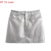 FP To Love French Silver PU Mini Skirts Metallic Sexy High Waist Hip Skirt Chic Retro Short A-Line Metal 1