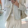 High Quality French Vintage Small Fragrance Tweed Jacket Coat Women's Spring Autumn Casual Fried Street Short Coat Plaid Outwear 1