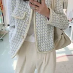 High Quality French Vintage Small Fragrance Tweed Jacket Coat Women's Spring Autumn Casual Fried Street Short Coat Plaid Outwear 1