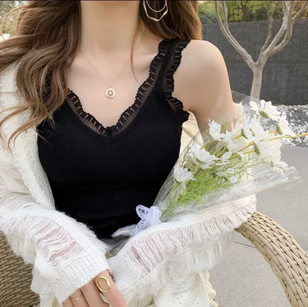 Summer Top Women Sleeveless Lace Tank Top Sexy Women's T-shirt Vest Bra Female Vest Tops White Black Underwear Women Lingerie 3