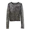 Summer New Ladies Temperament Rhinestone Round Neck Long Sleeve Bright Starlight Hollow Shiny Bottoming Shirt Women's Top Trend 5