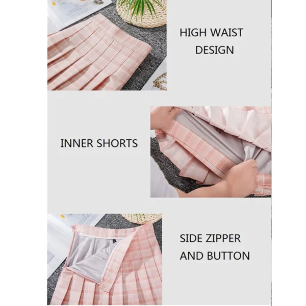 Women High Waist Plaid Mini Skirt With Inner Shorts Woman Short Pleated Skirts Kawaii Female Harajuku Chic Ladies Skirts 3