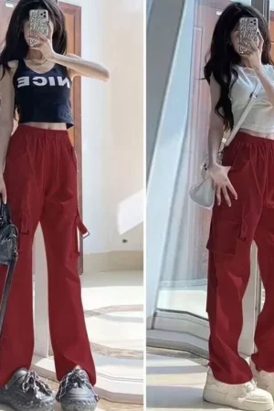 2023 Summer New Women's Retro High Waist Tube Wide Legs Loose Quick-drying Pants Girls Autumn Casual Versatile Straight Trousers