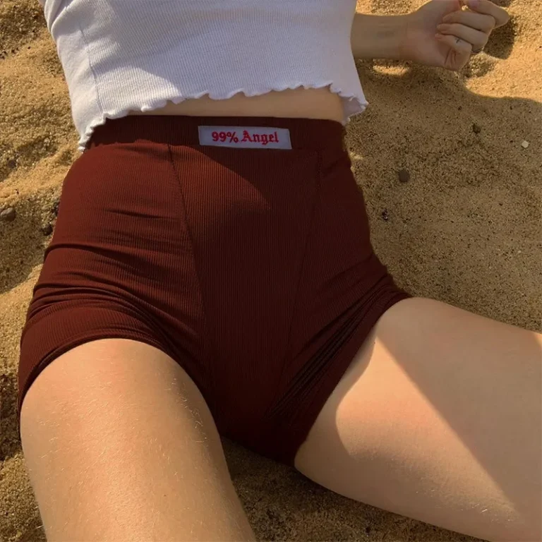 Summer White Letter Embroidery Biker Shorts Women Ribber Knit Black High Waist Casual Streetwear Shorts 6