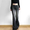 Rockmore Vintage Skinny Flare Jeans Pant Low Rise y2k Aesthetic Fashion Streetwear Denim Trouser femme Boot Cut Pants Grunge 3