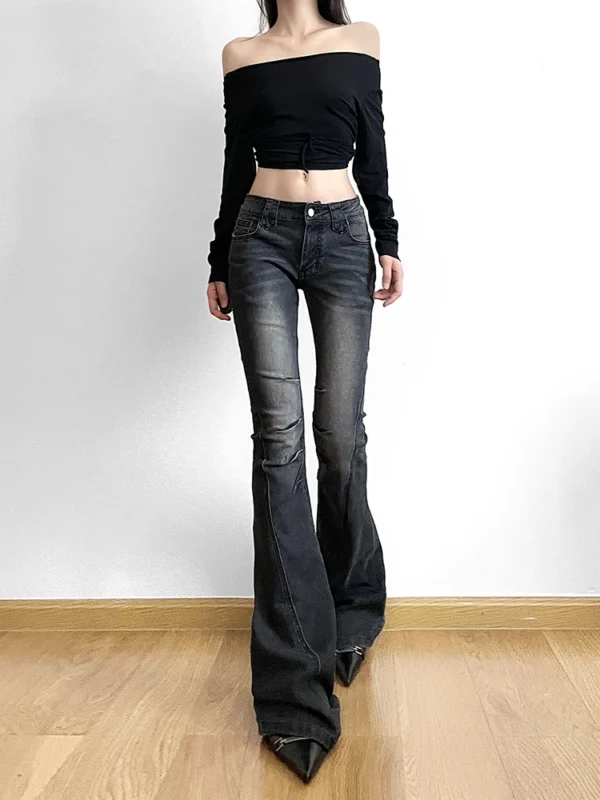 Rockmore Vintage Skinny Flare Jeans Pant Low Rise y2k Aesthetic Fashion Streetwear Denim Trouser femme Boot Cut Pants Grunge 3