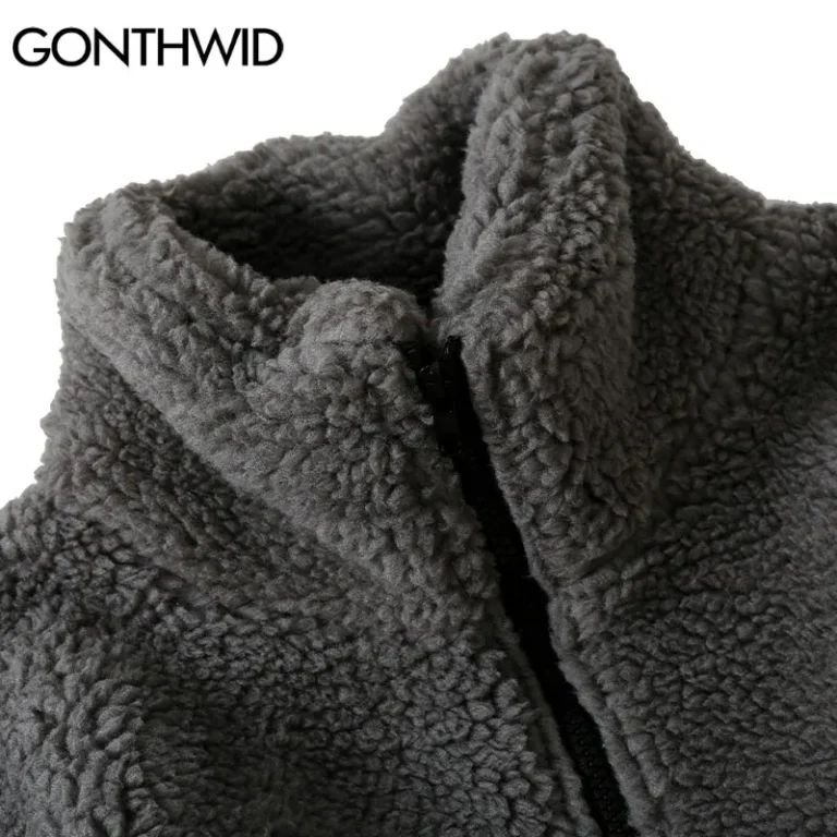 Hip Hop Winter Fleece Fluffy Jacket Streetwear Harajuku Fuzzy Zipper Coat Men Autumn Solid Color Lightweight Jackets Black Beige 5