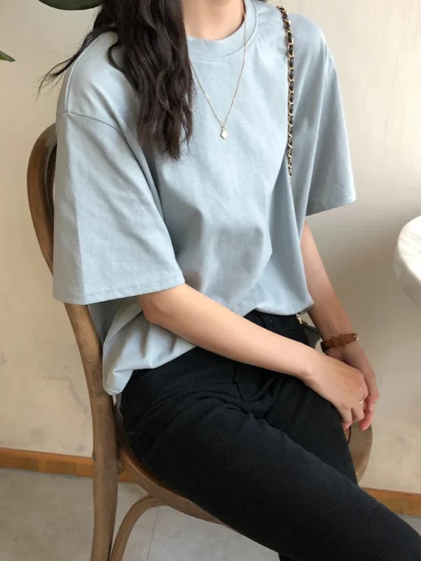 Alien Kitty 2023 New Summer T Shirt Women Soft Free Loose Hot Sale Solid Fresh Casual Natural Short Basic Shirts 9 Colors 2