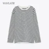 WAVLATII 2021 New Women Striped Long Sleeve T-shirts Female Streetwear Autumn Spring Cotton Tees Tops WLT2110 2