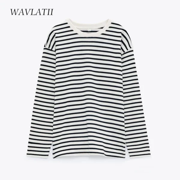 WAVLATII 2021 New Women Striped Long Sleeve T-shirts Female Streetwear Autumn Spring Cotton Tees Tops WLT2110 2