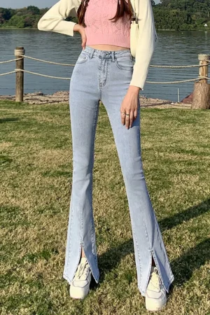 Flared Jeans Woman High Waist Wide Leg Pants Stretch Fashion Tight Washde Denim Trousers For Female Multicolor Plus Size XS-2XL 1