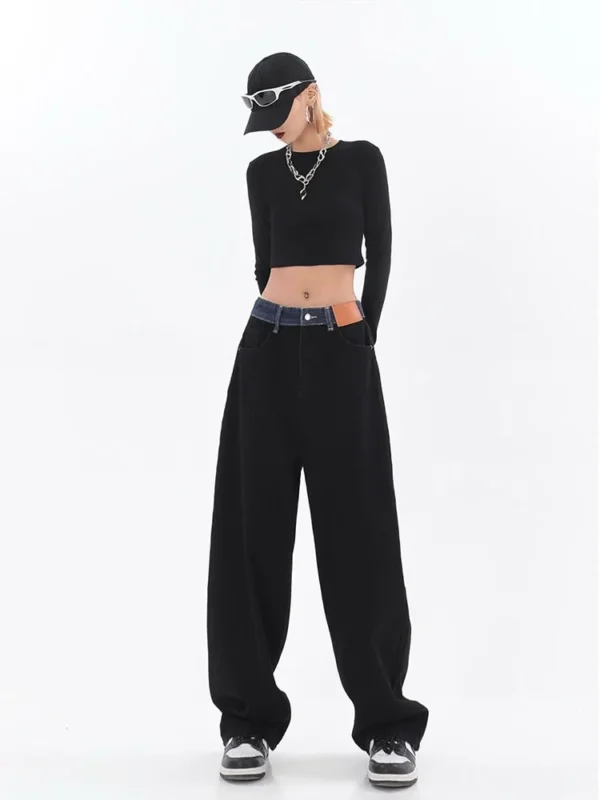 Retro High Waist Women's Jeans Harajuku Vintage Black BF Style Streetwear All-match Loose Fashion Femme Wide Leg Denim Trousers 5