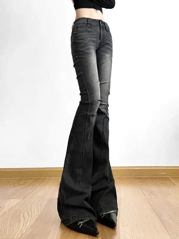 Rockmore Vintage Skinny Flare Jeans Pant Low Rise y2k Aesthetic Fashion Streetwear Denim Trouser femme Boot Cut Pants Grunge 2