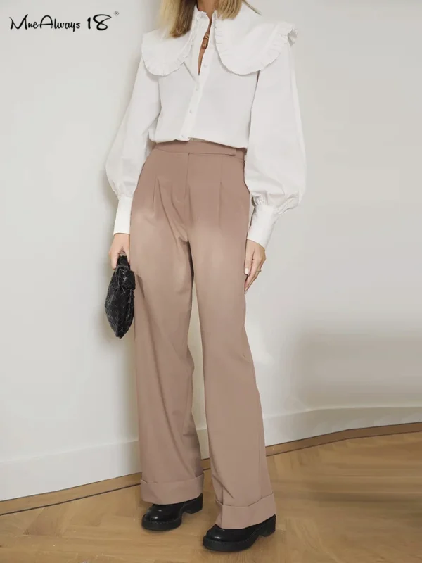 Mnealways18 Spring Summer Black Ladies Office Trousers Womens High Waist Pants Pockets Female Pleated Wide Legs Pants Solid 2024 5