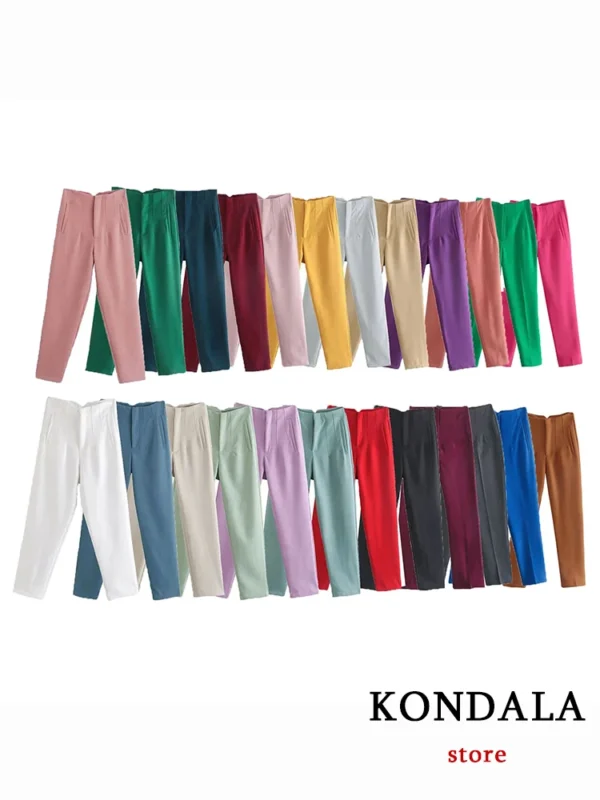 TRAFZA Women Light Blue Chic Fashion Office Wear Straight Pants Vintage High Waist Zipper Fly Female Trousers Fashion 2024 4