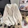 Autumn/Winter Hooded Sweater Women’s Korean Style Loose Fit 2024 Idle Style Thickened Drawstring Knitted Top Sweatshirt