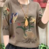 Spring Autumn New Fashion Elegant Round Neck Long Sweater Casual Versatile Western Printed Comfortable Clothing Women's Pullers 2