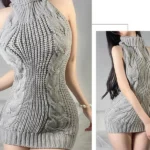 Lingerie Women's Sexy Hollow Out Mature Bvold Deep V High Neck Knitted Short Sweater Open Back Open Chest Temptation Dress T39G 6