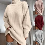 Autumn Winter Women Knitted Pullover Sweater Top 2024 Elegant Chic Fashion Warm Long Sleeve Turtleneck Loose Knitwear Streetwear 1