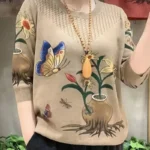 Spring Autumn New Fashion Elegant Round Neck Long Sweater Casual Versatile Western Printed Comfortable Clothing Women's Pullers 1