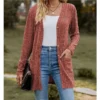 Autumn New Women's Milled Pit Stripe V-Neck Solid Colour Button Long Sleeve Ladies Casual Extensions Cardigan Jacket Coat 5