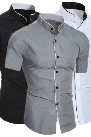 New men's solid color casual commuting short sleeved shirt TheFashionFever