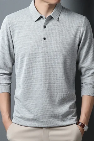 Men's Business Casual Polo Long Sleeve T-shirt Summer Comfortable Top