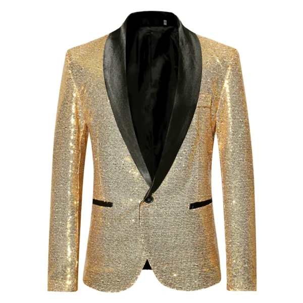 Shiny Gold Sequin Glitter Embellished Blazer Jacket Men Nightclub Prom Suit Coats Mens Costume Homme Stage Clothes For singers 3