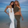 Strapless Cut Out Bodycon Maxi Dress Women Off Shoulder Backless Solid White Sundress 6
