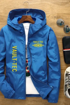 Hood Jacket Fashion Vault -Tec logo Gaming Video Game Fallout print Casual Windbreaker Men 7XL
