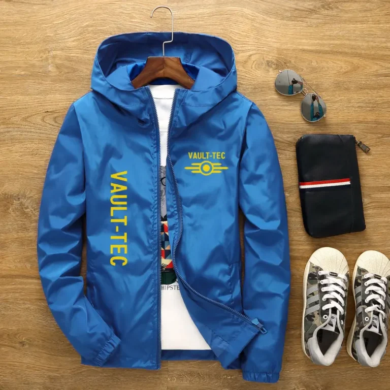 Hood Jacket Fashion Vault -Tec logo Gaming Video Game Fallout print Casual Windbreaker Men 7XL